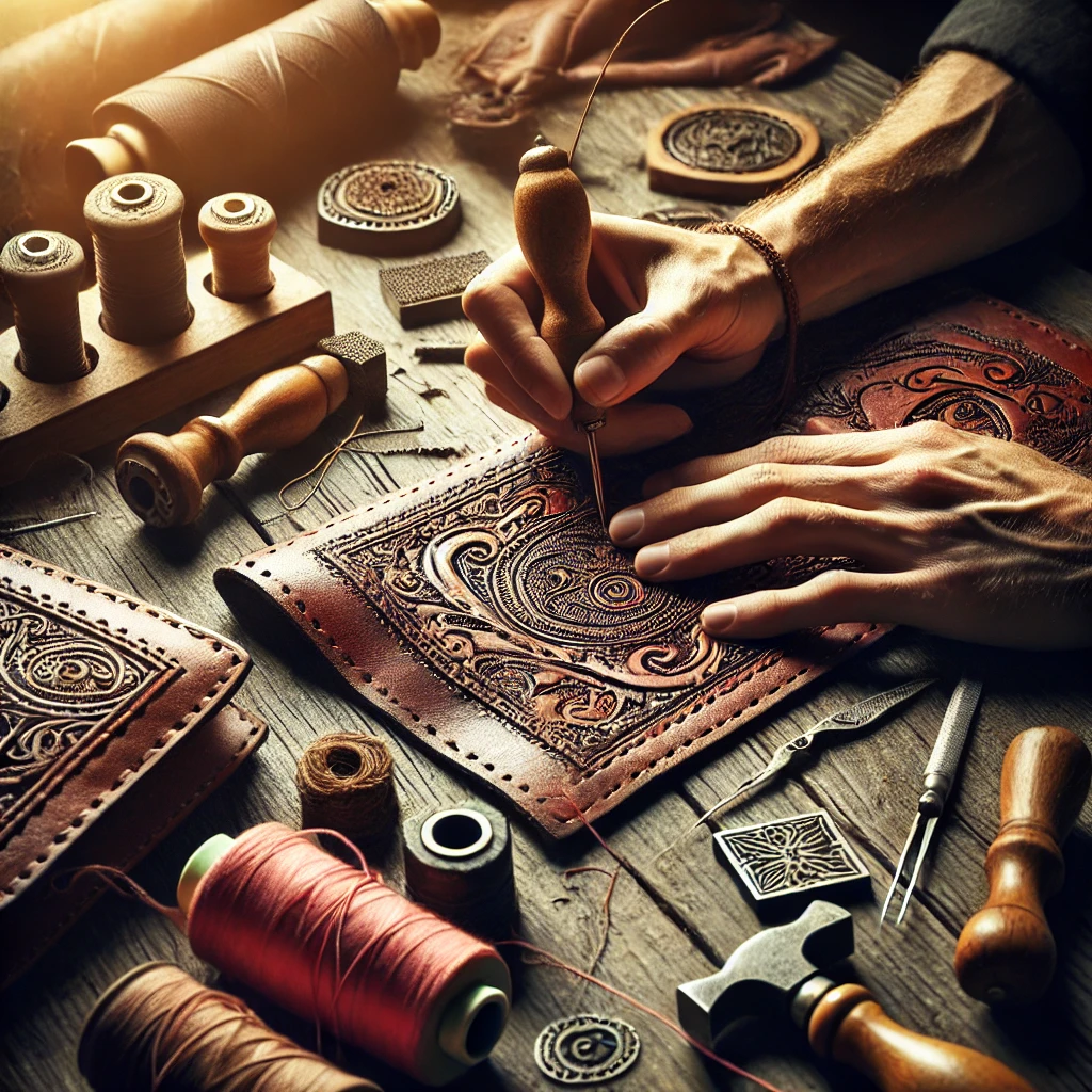 Skilled artisan working on leather